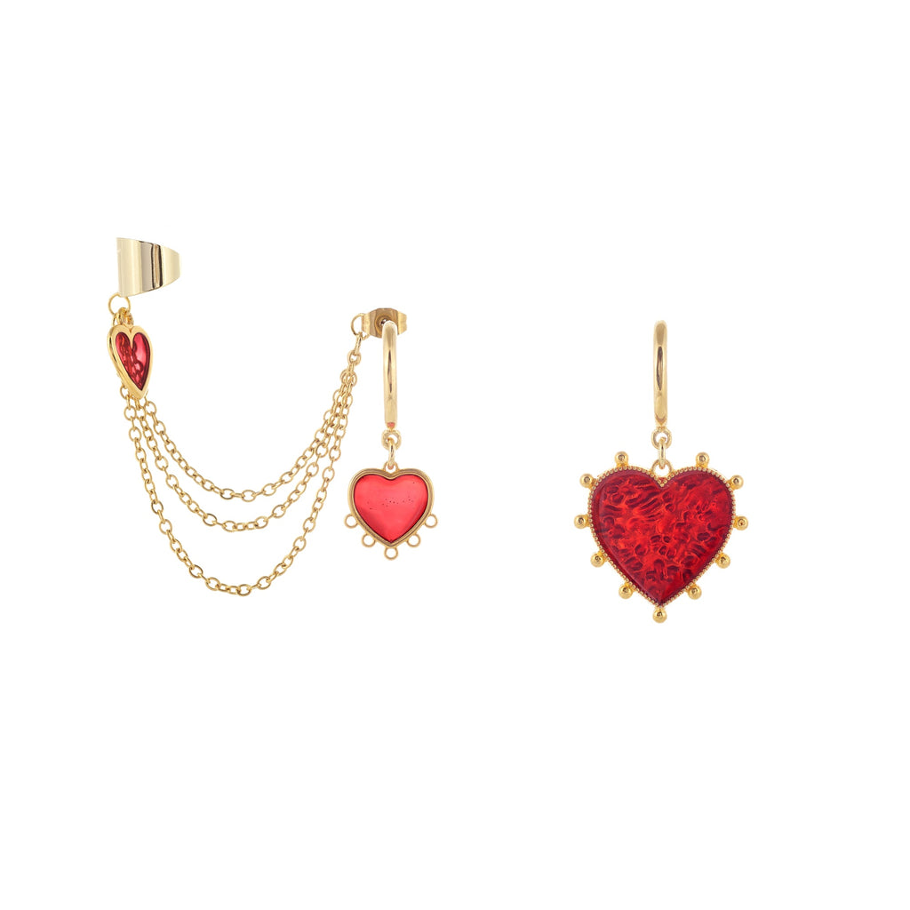 Trio Red Heart Earrings
